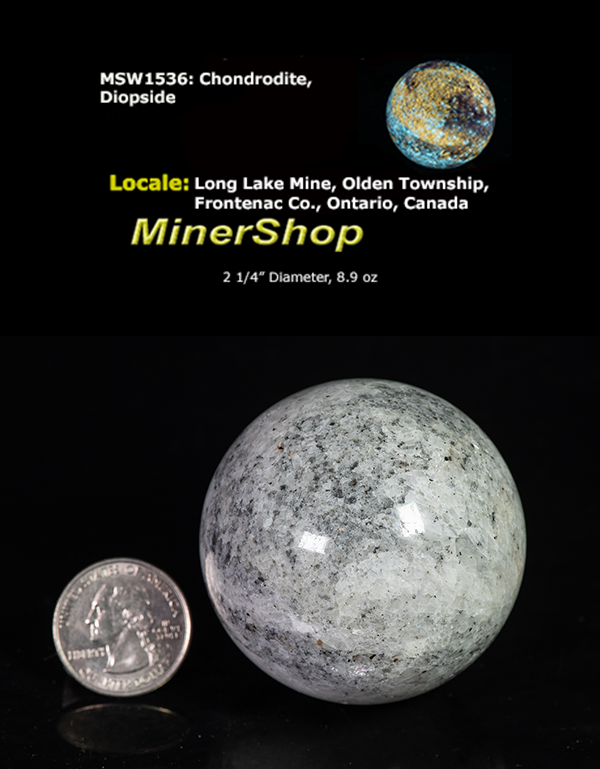 Chondrodite, blue diopside sphere from Canada