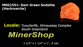 very gemmy fluorescent green sodalite that is tenebrescent from greenland