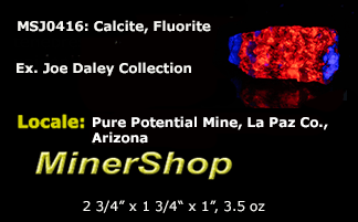 red fluorescent calcite and blue fluorite from the Pure Potential Mine