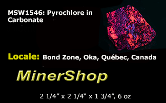 Reddish-brown pyrochlore crystals throughout a white calcite matrix