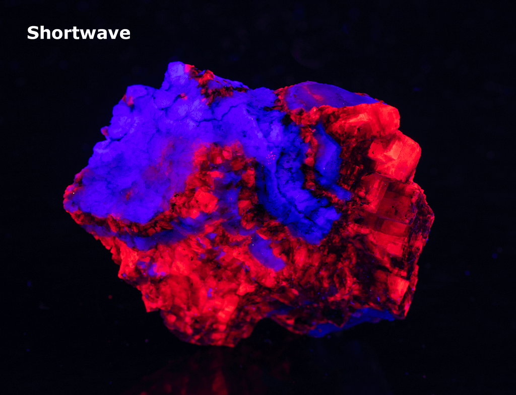 red fluorescent calcite and blue fluorite from the Pure Potential Mine